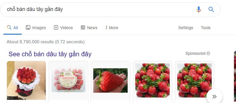 Tìm kiếm địa chỉ bán dâu tây gần đây trên google